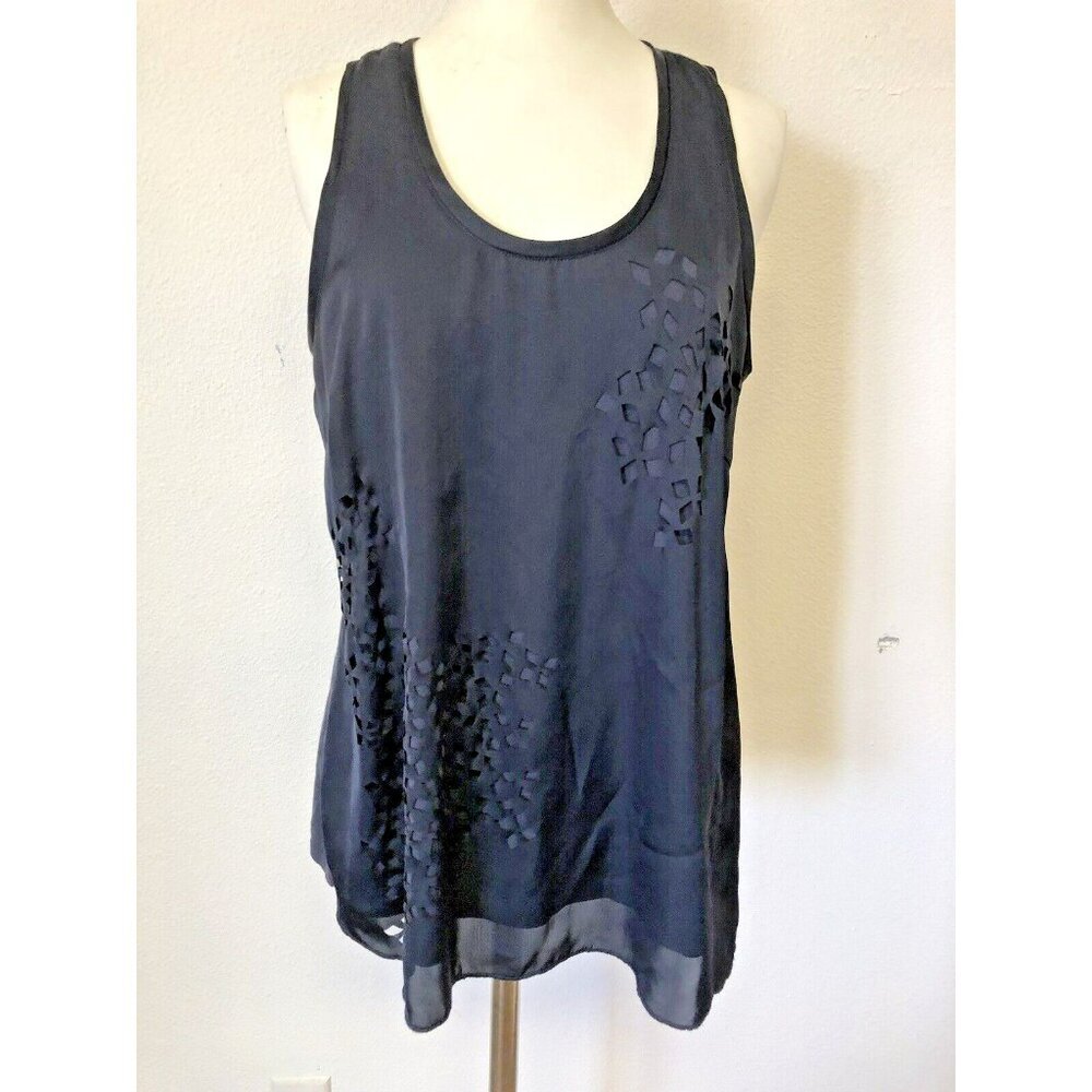 Gap Tank Top‎ SM Blue Navy Cut Out Lined Blouse Shirt Casual Sheer lined Flowey
